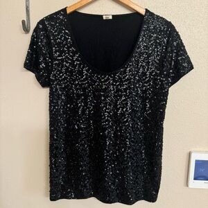 J. Crew Short Sleeve Sequin Top Black